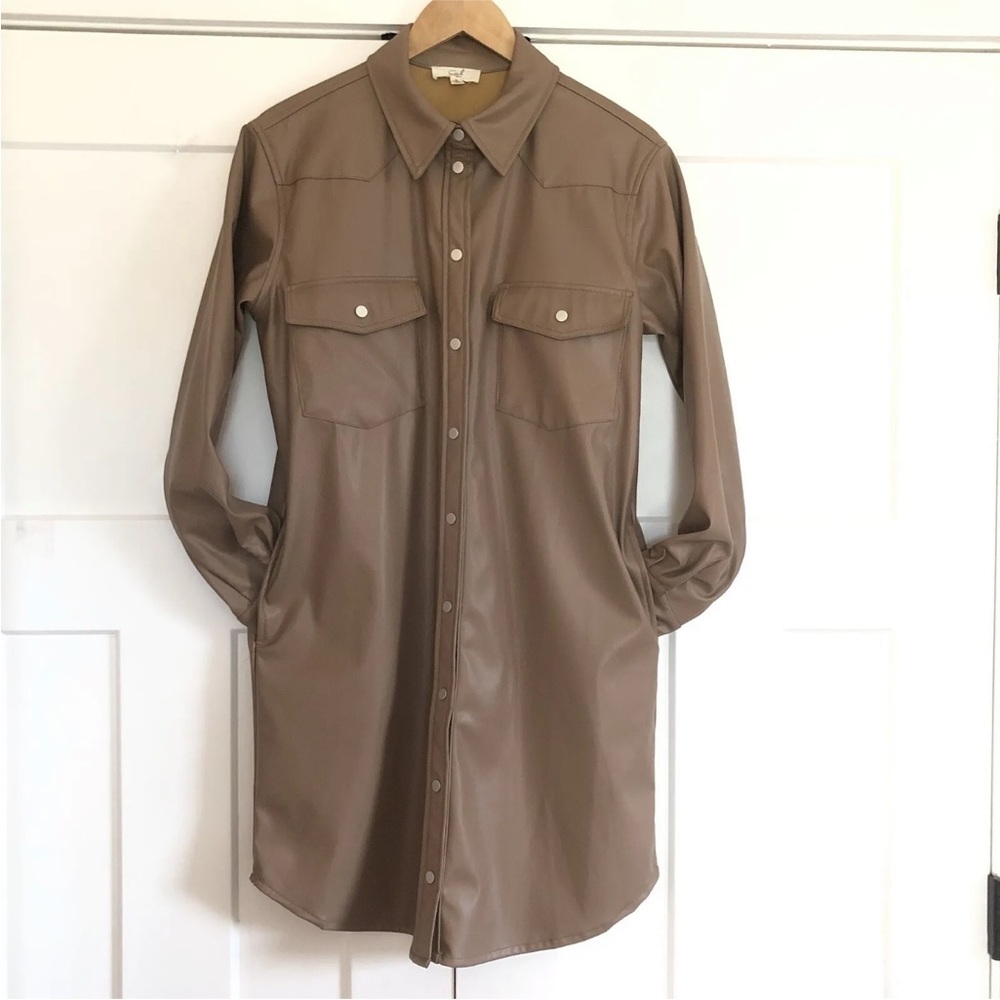 Easel Women’s Faux Leather Duster Shirt Jacket Shacket Small Boho Trench Coat